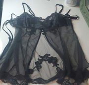 victoria’s secret black embroidered slip dress M