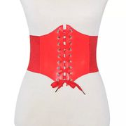 NEW Red Faux Leather Corset Belt Velcro Back Lace Up Front Goth Fairy Fairycore Witch Costume Halloween 