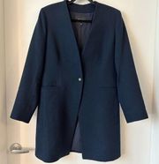 Lafayette 148 New York 100% Wool Navy Blue Single Breast Long Coat (10)
