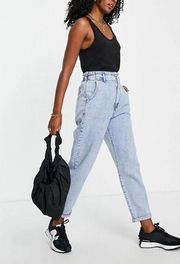 Mango Super High Waisted Paperbag Waist Detail Baggy Light Wash Jeans Size 4