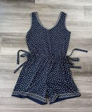 Max Studio Navy Blue Polka Dot Romper Size S V-Neck Bows A9