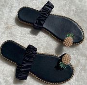 Pearl pineapple satin stretchy strap sandals 8.5