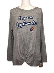 NWT Heather Gray Kansas University Jayhawks Twist-Front Long Sleeve Tee Top New