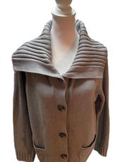 Gray Button Front Oversize Collar Cardigan Knit Sweater Size Large