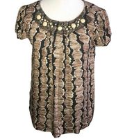 RAFAELLA BROWN, CREAM & BLACK DESIGN WITH CREAM JEWELED DESIGN UPPER FRONT LARGE