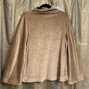 Lane Bryant Tan Brown Ribbed Velvet Long Sleeve Mock Neck Top 14/16 NWT