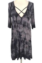 Ginger G Tie Dye Shirt Dress Black Gray Size Medium NWT