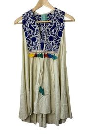 Judith March Ivory Steer Head Tassel Sleeveless A-Line Dress Women's Size Small