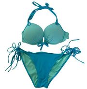 Victoria's Secret Victoria Secret Bikini Swimsuit Sz 34C M Turquoise Two Ton Blue Padded Halter