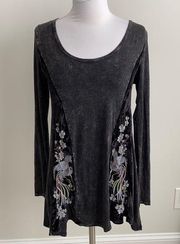 T Party Black Mineral Wash Velvet Embroidered Tunic