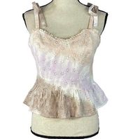 Lucky Brand Medium Peplum Corset Top Tie-Dye Sleeveless Ruffled Sweetheart Neck