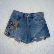 Blank NYC Floral Embroidered Denim Shorts