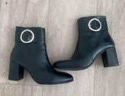 Italian Leather Black Heeled Bootie Size 38