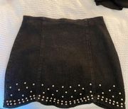 Black Denim Studded Skirt