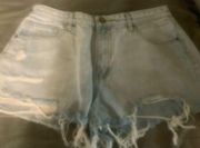 17-12. Forever 21 Los Angeles Size 26 Light Blue Distressed Shorts Waist 30 “