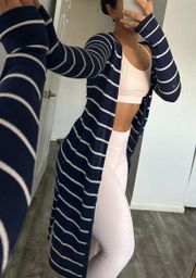 Long Striped Navy Cardigan 