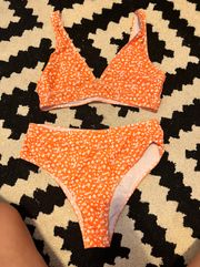Orange Floral High Rise  Bikini Set