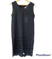 NEW Johnny Was Vineyard Cover Up Tank Dress Semi Sheer Eyelet Black Size XS