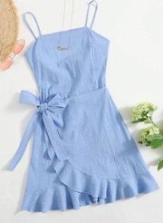 Shein medium blue wrap front dress‎