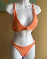 Swimsuit two piece bikini set textured peach apricot color size small xs coral