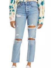 Grlfrnd Karolina Cotton Ripped Straight Jeans in A Little More Love size 30
