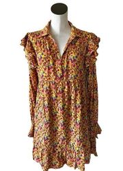 NWT UMGEE Floral Ruffle Smocked Sleeve Tired 100% Rayon Bohemian dress Large