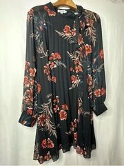 Molly Bracken Pleated Floral Dress Long Sleeve Holiday Size Large