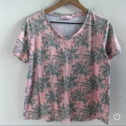 Fresh Produce Pink Green Palm V Neck Tee T-Shirt Large