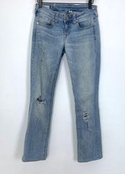 True Religion Low Rise Straight Leg Light Wash Jeans Distressed Size 26