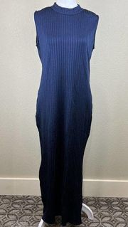 Ayr Dress Women Large Navy Blue Mock Neck Sleeveless Maxi The Long Weekend