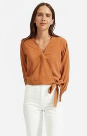 NWT Everlane The Washable Silk Wrap Top Cider Brown Long Sleeve
