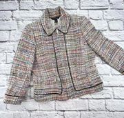 Brooks Brothers Blazer Jacket Women's 4 Multicolor Woven Shoulder Pad Zip Up