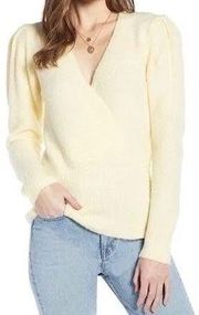 Something Navy Yellow Faux Wrap Sweater Women’s Medium