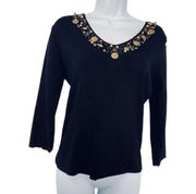 Vintage Joseph A. Size L Ponte knit beaded and coin decor neckline.