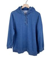 Lands End Women's Serious Sweats Hoodie Blue Cotton Sweatshirt Size XL - 18
