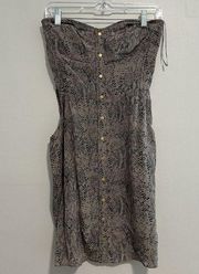 Rebecca Taylor 100% Silk Brown Snake Print Sweetheart Neck Strapless Dress Sz 4