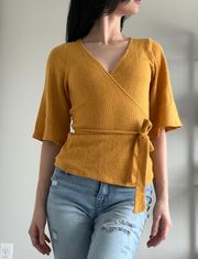 Mustard Faux Wrap Knit Top 