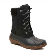Sperry Syren Misty Tall Lace Up Rain Duck Boot Black