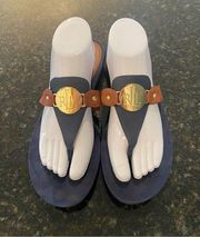 Lauren Ralph Lauren Kalana Blue & Gold Thong Sandals Size 10 B