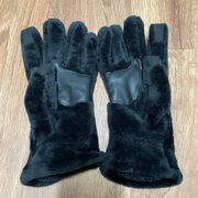 Lands End Black Winter Faux Fur Smart Touch Gloves Womens Size Large