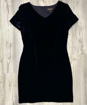 Brooks Brothers Women’s Short Sleeve Silk Velvet Midi Dress V-Neck Navy Size 10