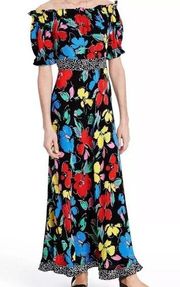 Rixo Target Black Multicolor Floral Off the Shoulder Colorful Maxi Dress Sz 12