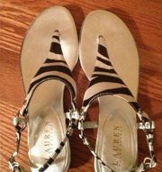 Lauren Ralph Lauren Halina 2 Sandals Women’s Size 6.5 Black/White Print New