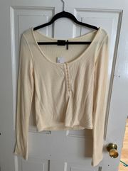 Urban Outfitters Cream Long Sleeve Crop Top