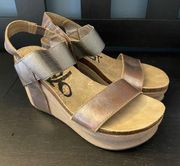 Bushnell Pewter Sandals Wedge Platform Heels Leather Women’s Size 6.5