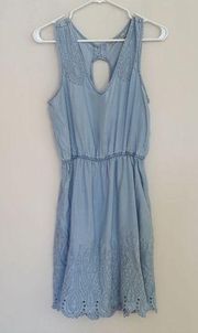 Anthro holding horses blue chambray embroidered dress small