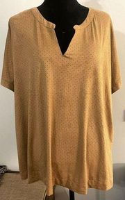 Lane Bryant 22/24 Faux Suede Camel V-Neck Top Laser Cut Perforated Short Sleeve