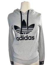 Adidas Originals Slim Trefoil Logo Pullover Hoodie Athletic Long Sleeve Grey and Black Size XS