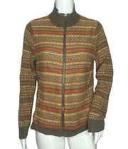 Woolrich Sweater Women Medium Multicolor Stripe Zip Cardigan Granny Cottagecore