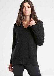 NEW Athleta Sz XS Womens Black Hanover Merino Wool V Neck Oversized Sweater